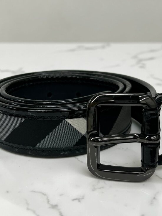 Burberry Black Beat Check and Patent Leather Belt, Size US 32 main image 8